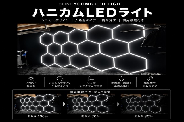 ハニカムLEDライト【大型ハニカム・調光モデル】6500K｜明るさ調整対応｜BUILD X