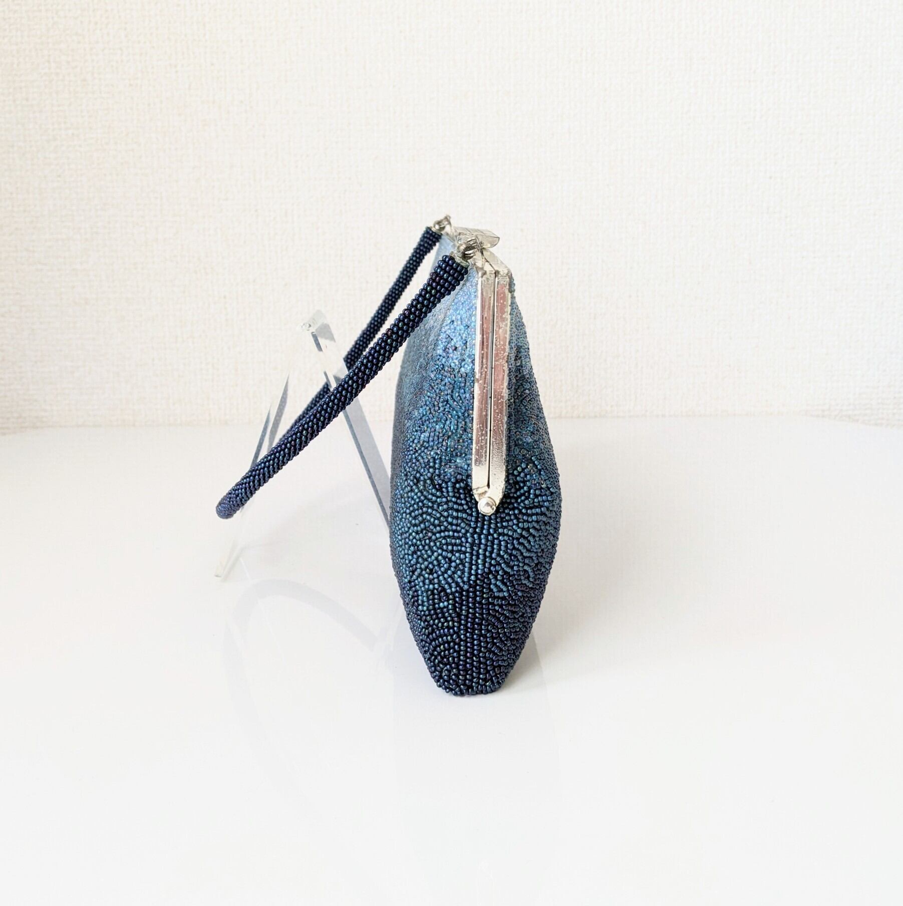 Vintage】ビーズ刺繍バッグ Beaded Bag 青色 グラデーションカラー