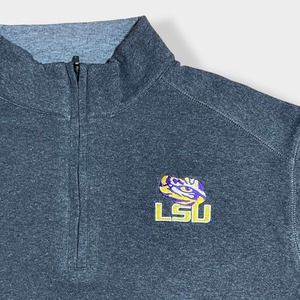 【USA古着】 カレッジロゴ LSU ルイジアナ大学 刺繍ロゴ ワンポイントロゴ 袖ロゴ 薄手 ハーフジップ スウェット プルオーバー ダークグレー 古着