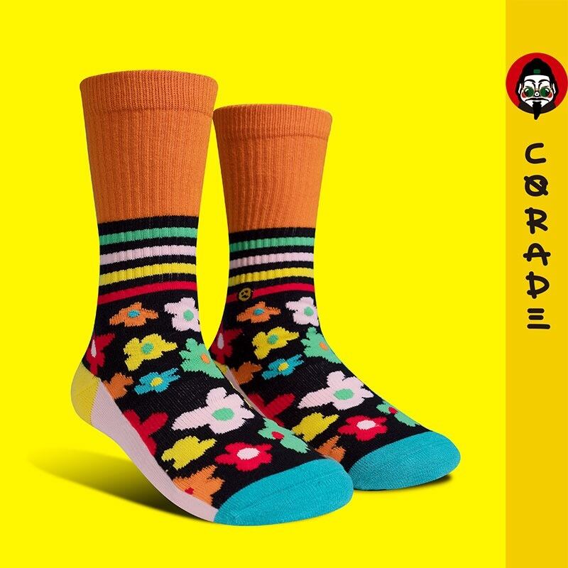 corade X Orzysox　花柄オレンジ　靴下   メンズ・レディース・ユニセックス