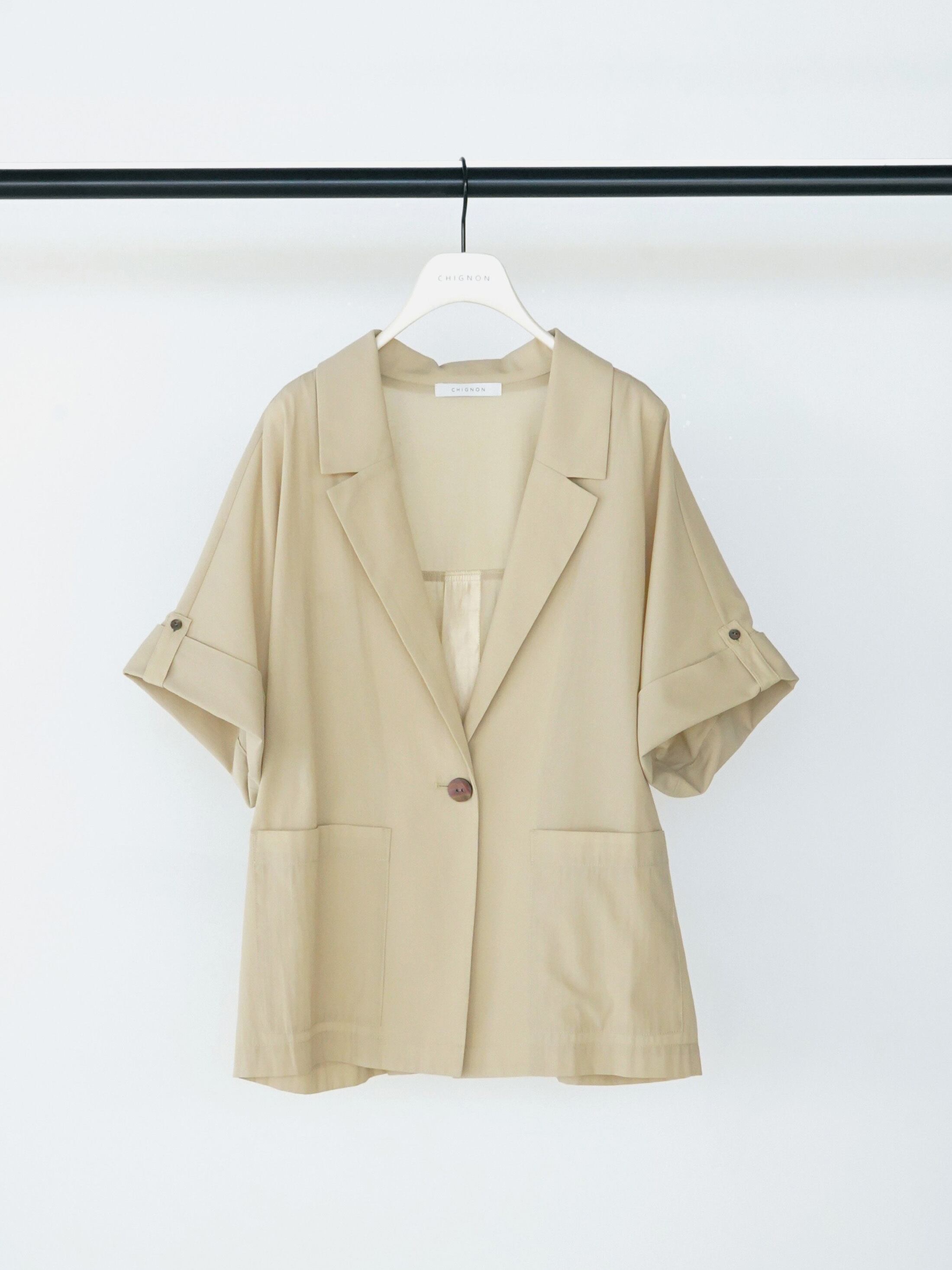Hella】silk nep collarless jacket | LASHIC
