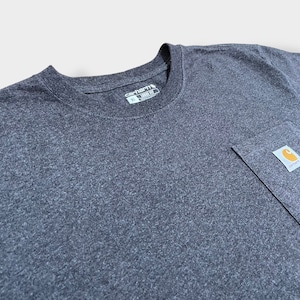 【Carhartt】Cロゴ スクエアロゴ ラベル ポケット 半袖 Tシャツ カーハート X-LARGE ビッグシルエット T-SHIRTS LOOSE FIT ポケt ワーク系 ダークグレー US古着