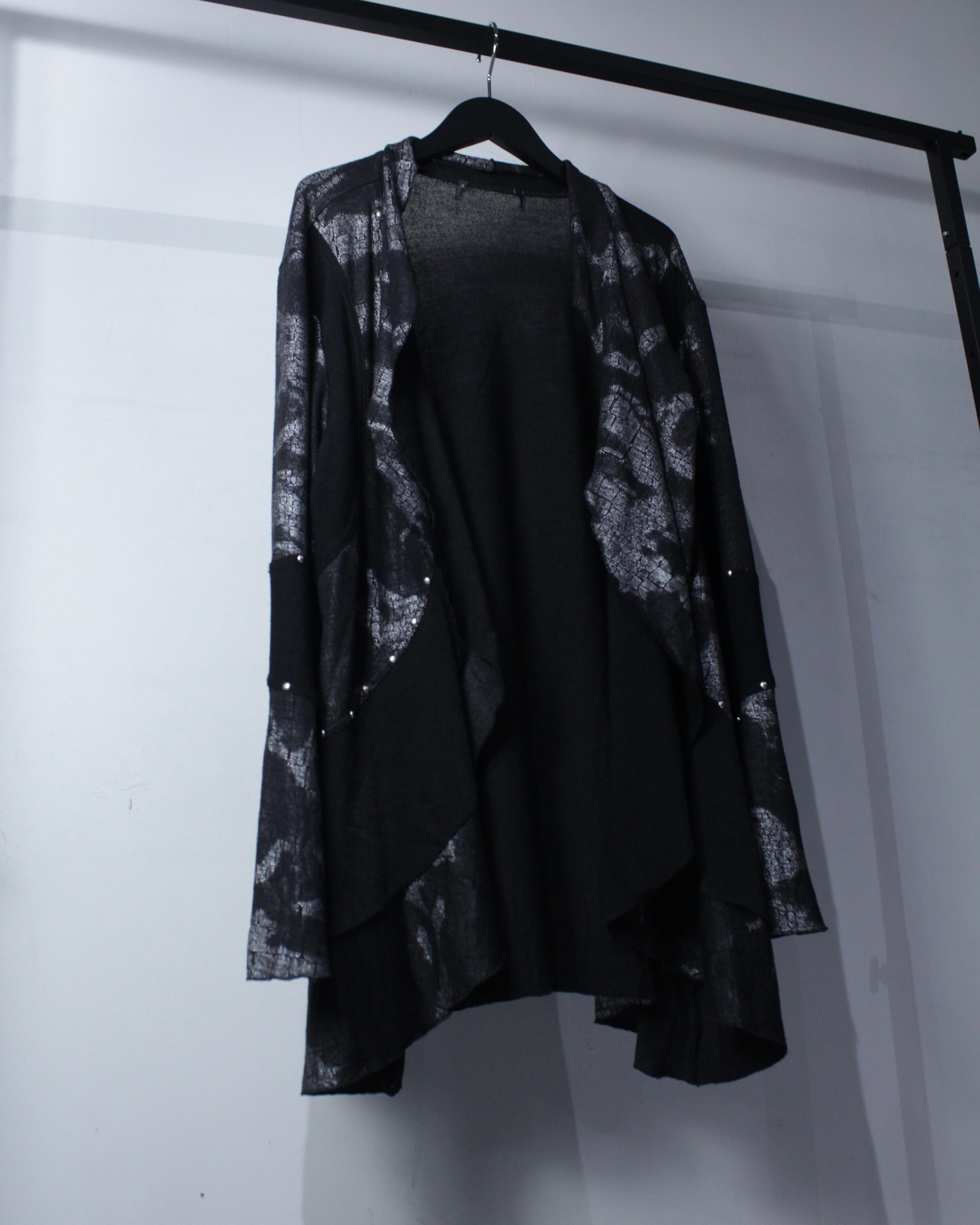 Caka BLACK】Shadow Crocodile Pattern Vintage Haori Knit Jacket
