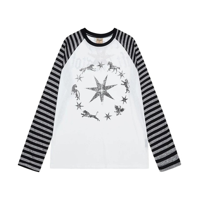 スターアニマルグラフィックボーダーラグランTシャツ 1col   R02534