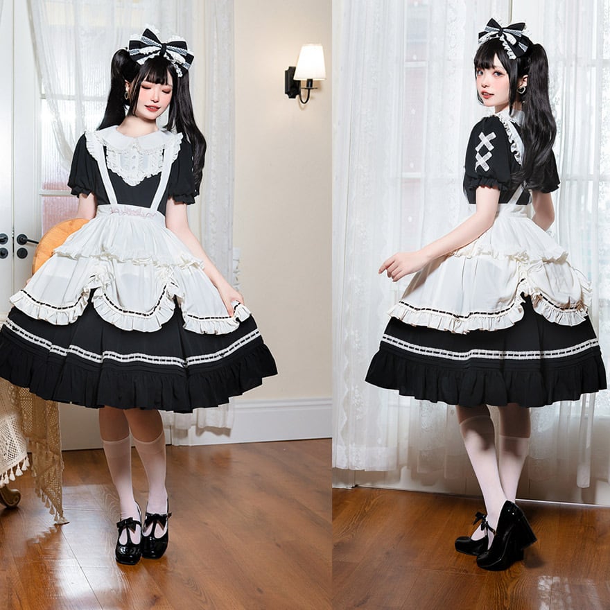 ワンピース ゴスロリ ロリータ メイド ファイター コスプレ 戦闘服 エプロン ゴスロリ通販 With U 地雷服 メイドワンピ 地雷系 メイド服