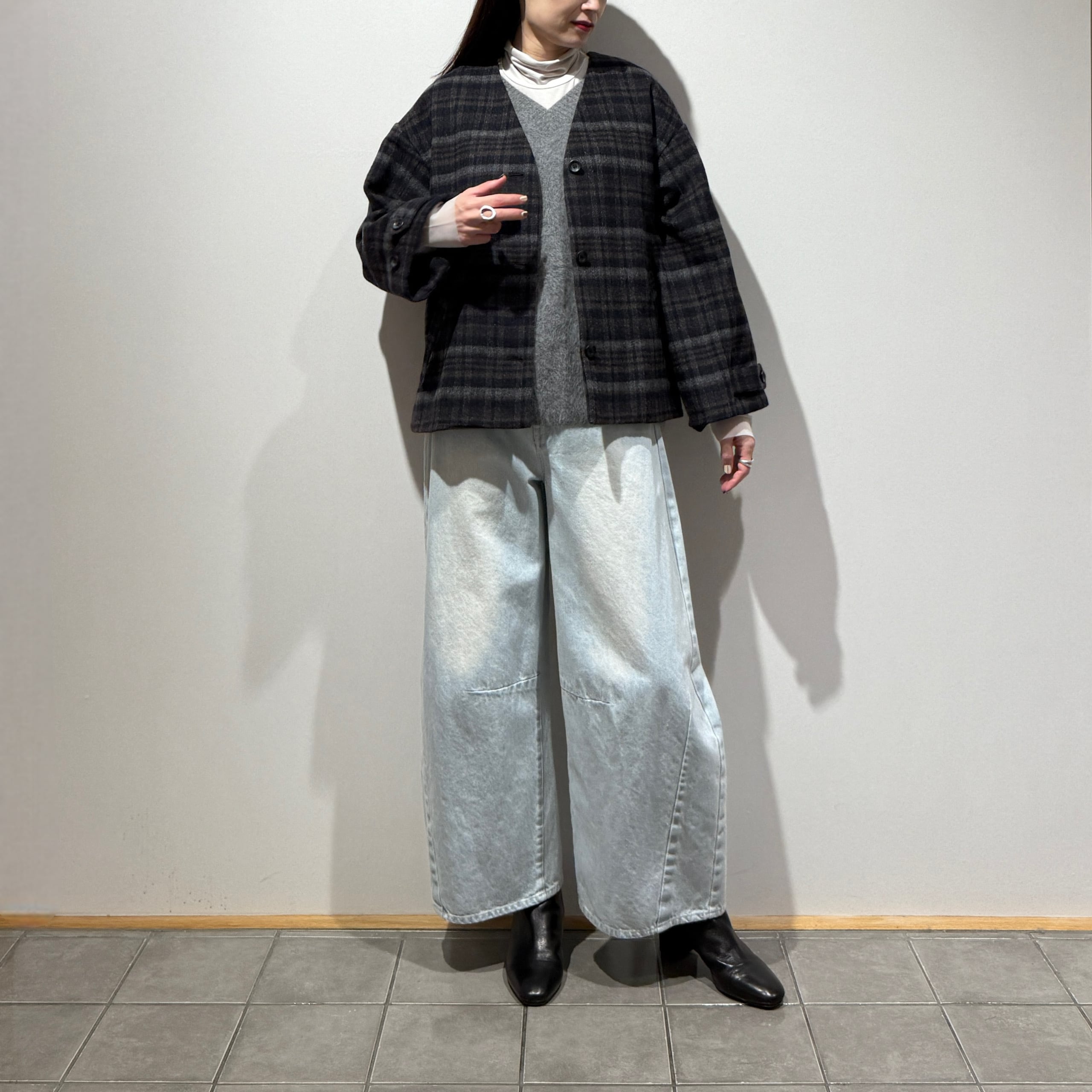 LIMI feu　チェック ショート丈ウールジャケット 限定店舗】ランダムチェックウールショートジャケット | トワミー