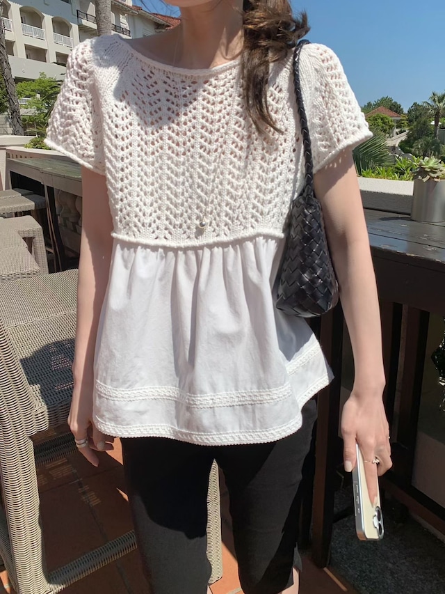 (予約)mellounge / Crochet Layered Knit
