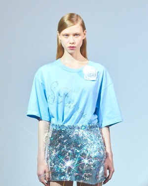 S.F rhinestone Tshirt  With ROSE - Saxe【UNISEX】