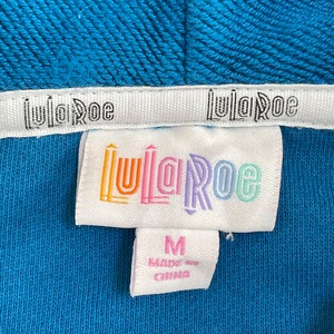 LuLaRoe パーカー ロゴ プリント パイル編み フーディー プルオーバー 袖プリント スウェット M ブルー us古着