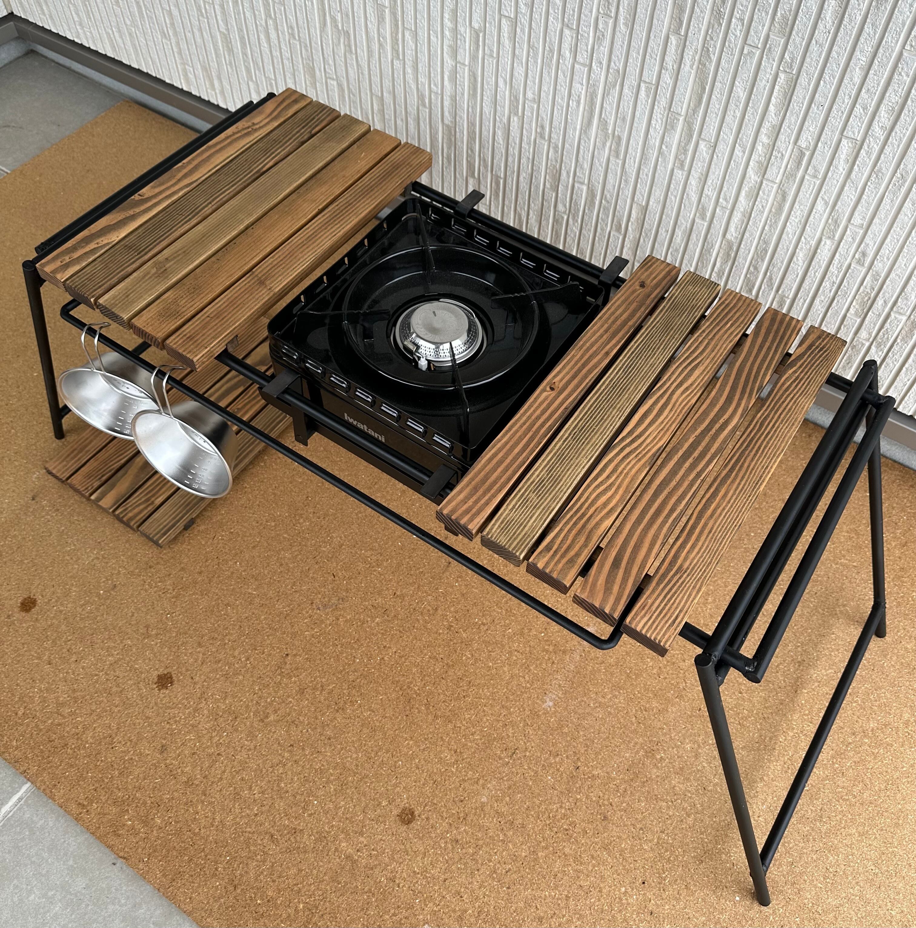 フラットバーナ－テーブルアイアンigtテーブル 木目ジャコビーン色 フラットバーナ－テーブルアイアンigtテーブル 木目ジャコビーン色