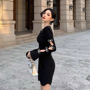 shoulder ribbon short dress