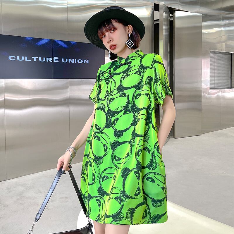 ドレス サマーグリーンプリント柄ルーズ薄手ロングスカート 夏物 ラブタオタオダレンハウス87976650134