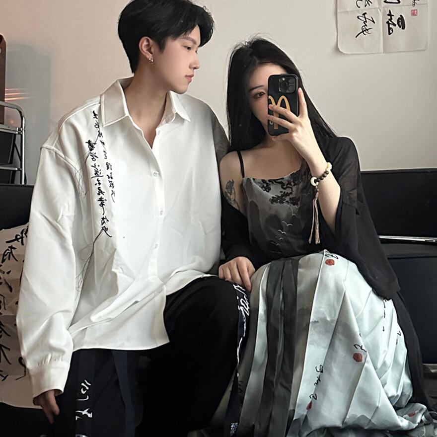 サブカル 服 地雷系 通販 長袖シャツ ブラウス 漢字柄 シンプル 闇かわいい