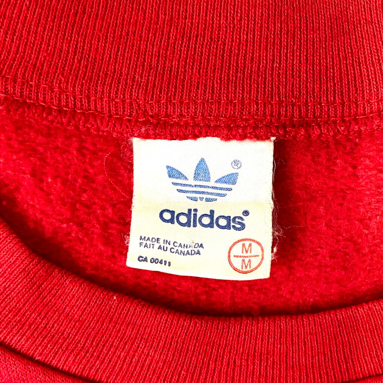 80年代 カナダ製 adidas アディダス フロントプリント ロゴ スウェット トレーナー メンズM レディース 古着 80s ビンテージ  ヴィンテージ トレーナー レッド 赤色【スウェット】【WS2201】 | cave 古着屋【公式】古着通販サイト