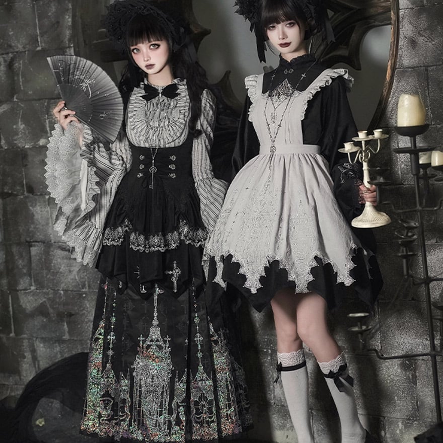 ゴスロリ 6点 セット ストライプ 姫袖 ブラウス コルセット ボンネット