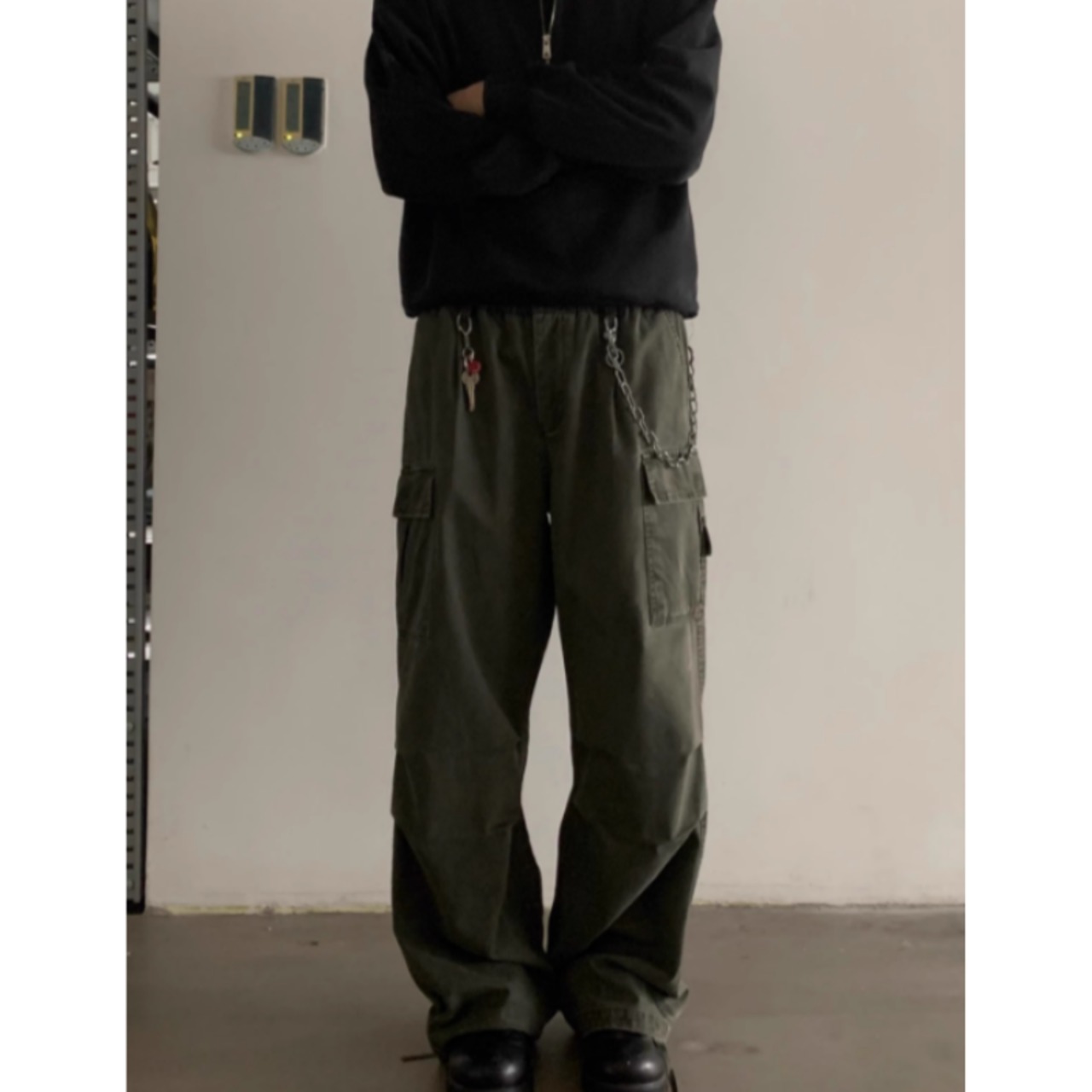 フラップポケットワイドワークパンツ　0888