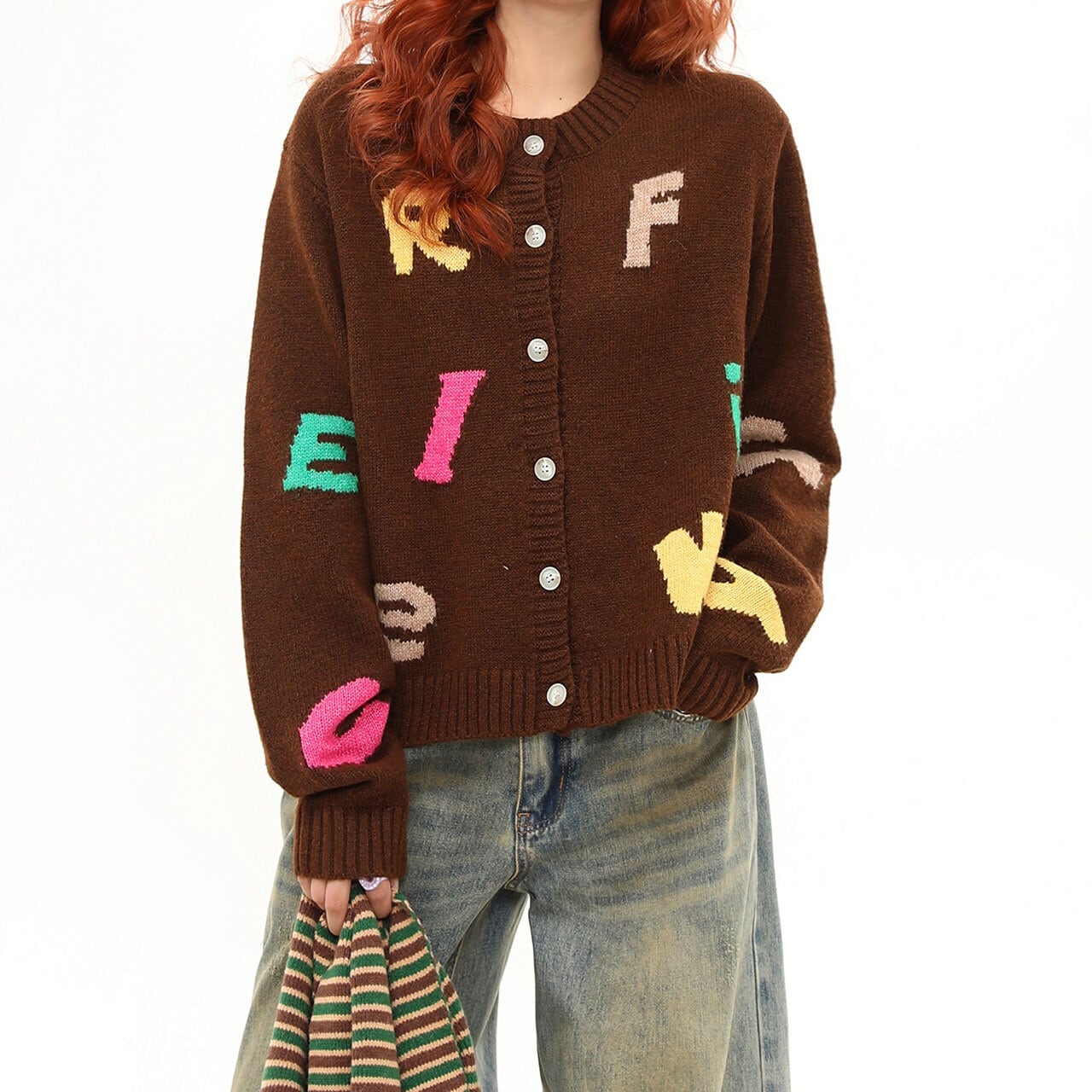 アルファベットポップデザインカーディガン R00934