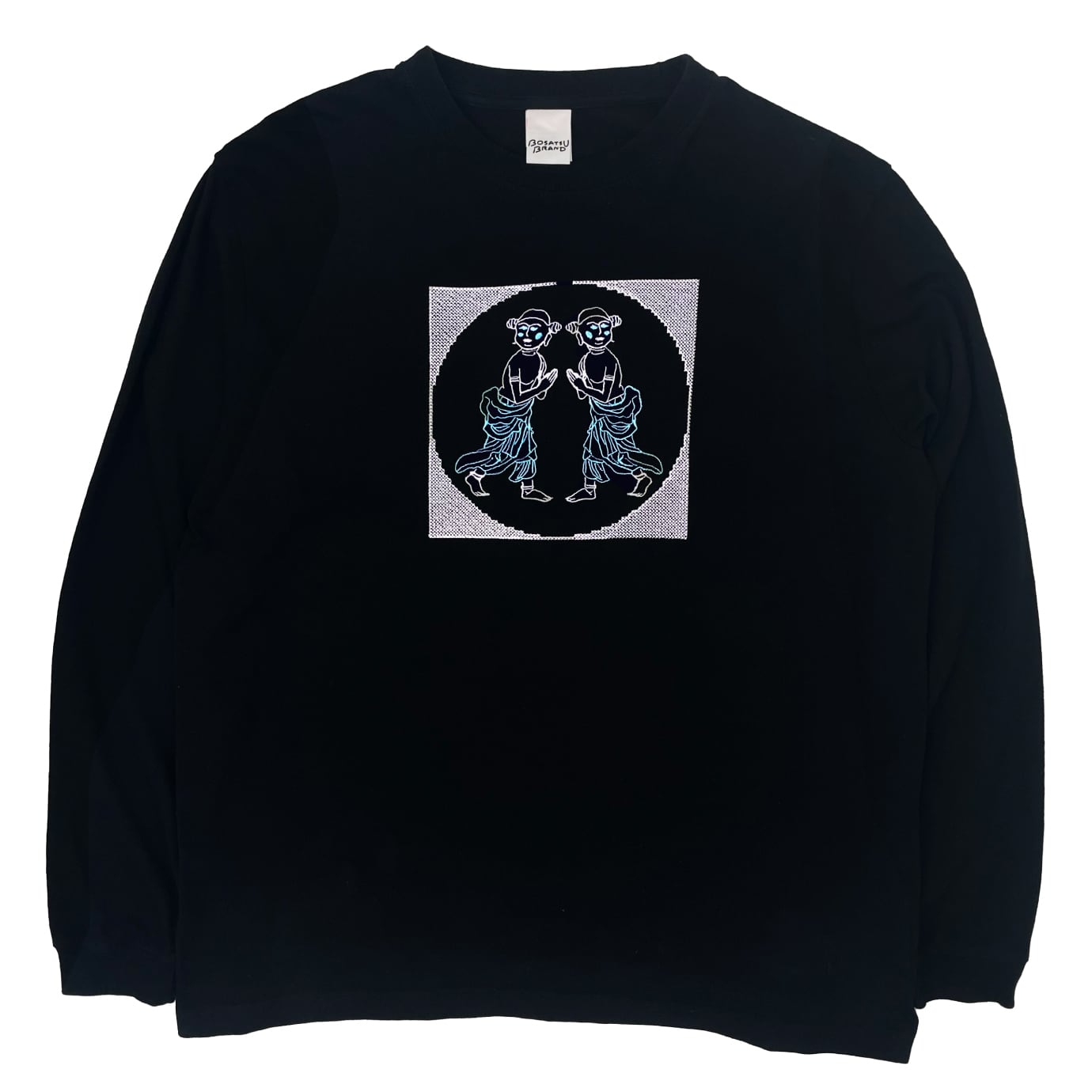 善財童子 仏像 ロングスリーブ Tシャツ (刺繍) ブラック 5.6oz