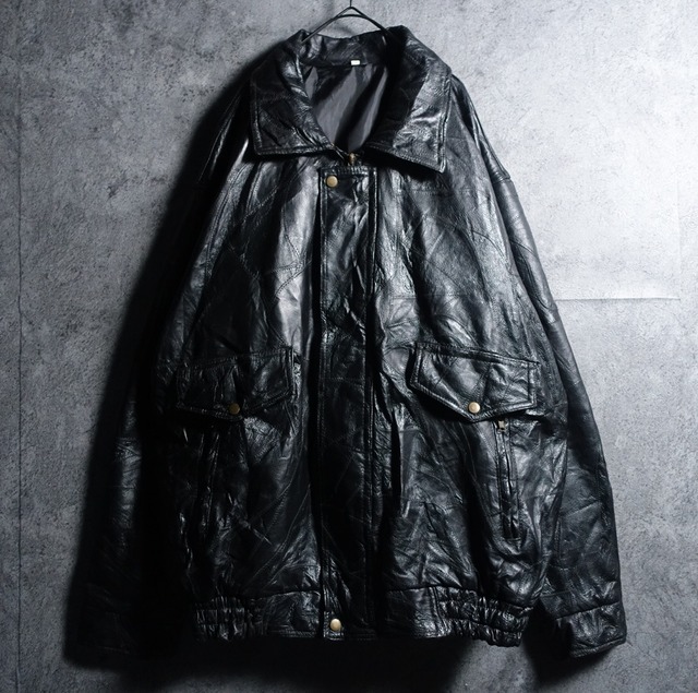 Black Patchwork Design Leather Blouson