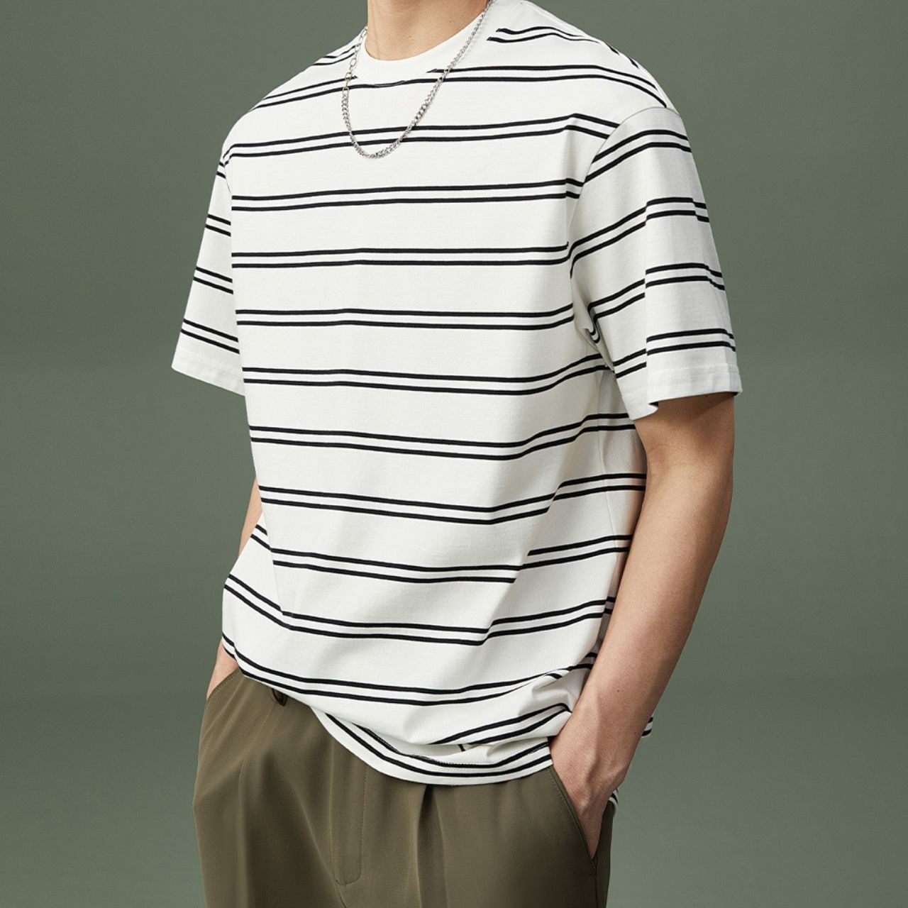 細ボーダーシンプルTシャツ　MT0110029