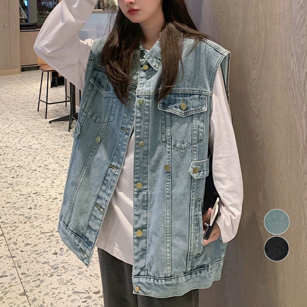 デニムベスト ジレ 重ね着デニムチョッキ
