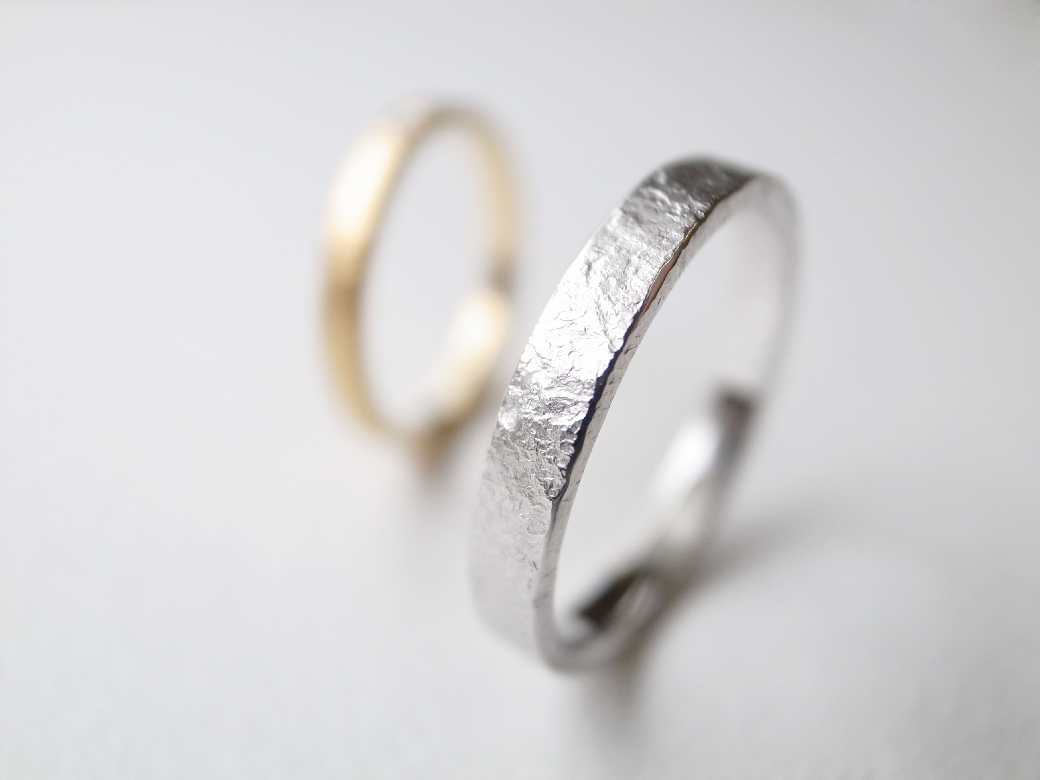 pairing・stamp】K18YG Diamond・silver950/stone texture ring pairing・stamp】K18YG Diamond・silver950/stone texture ring