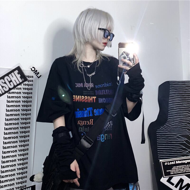 サマースタイルカジュアルスタンダードプリントTシャツ ダークトップス レトロ ストリート 夏物 ケッペル63363559602