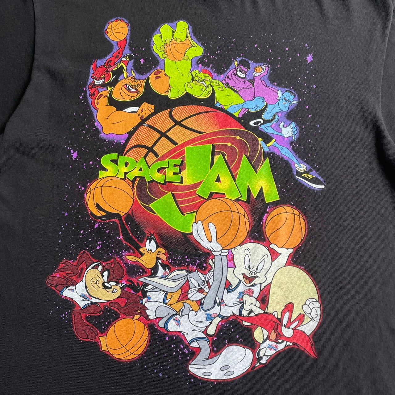 SPACE JAM スペースジャム TUNE SQUAD ルーニー・テューンズ キャラクター ムービープリントTシャツ メンズM 古着 WARNER  BROS. ワーナーブラザーズ 映画 ブラック 黒【Tシャツ】【FSS2308-50b】 | cave 古着屋【公式】古着通販サイト