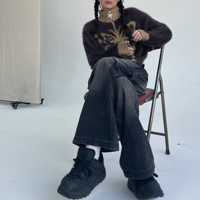 butterfly fuzzy knit zipper　バタフライファジーニットジッパー　J0680