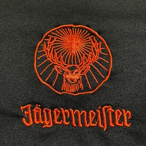 【Jägermeister】企業系 企業ロゴ リキュール お酒 アルコール アドバタイジング イエーガーマイスター ワンポイント 刺繍ロゴ ハーフジップ スウェット プルオーバー 黒 XL ビッグシルエット ラグラン US古着