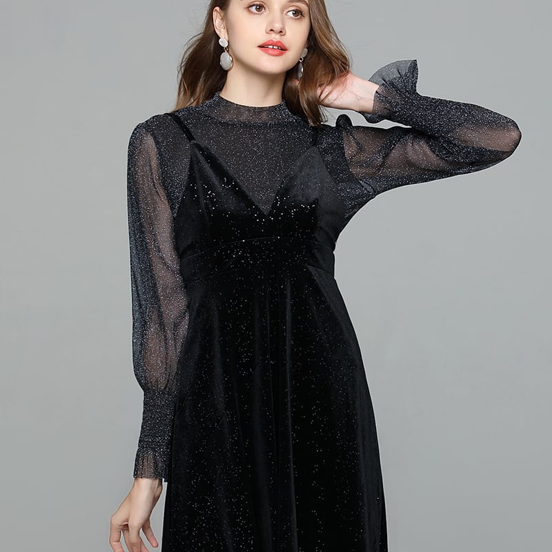 トップス グリッター シースルートップス ロングカフス ラッパ袖 トップス グリッター シースルートップス ロングカフス ラッパ袖