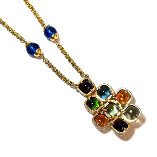 Vintage gold tone multi-color glass cabochon necklace