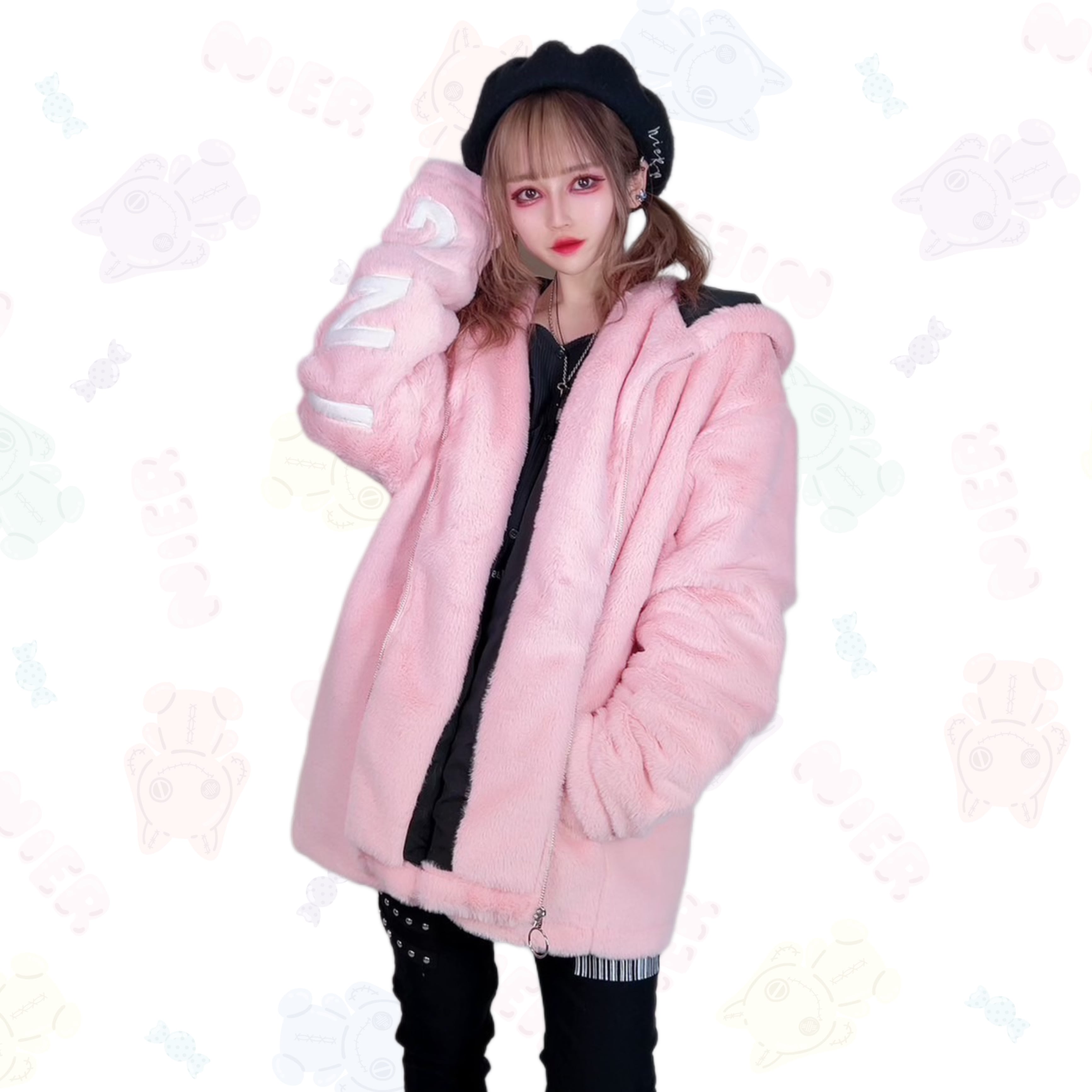 超ふわもこBACK LOGO ZIP OUTER【PINK】 | NIER CLOTHING powered by BASE