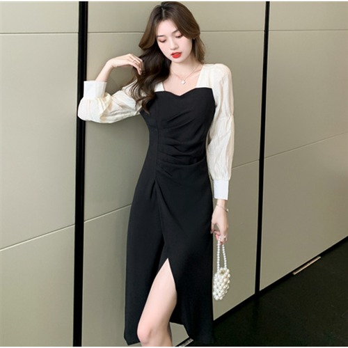 結婚式ドレス 大きいサイズ 2XL 3XL 4XL 長袖 Aラインスカート プルオーバー Vネック ハイウエスト エレガント ミドル丈 セクシー お呼ばれ 結婚式 フォーマル おしゃれ 大人ワンピース