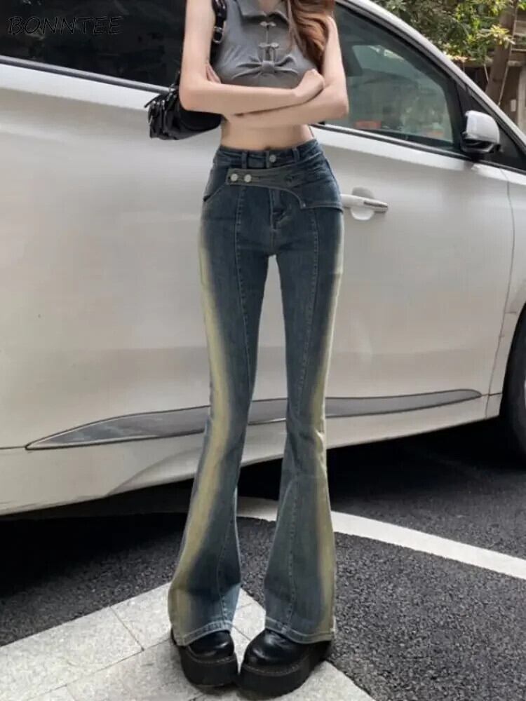 【新作】【送料無料】 フレアジーンズ女性ヴィンテージ秋シンプルなハイウエストシックスキニーカジュアル全身オールマッチ韓国スタイル新しいオフィスレディースイン 0273404277450