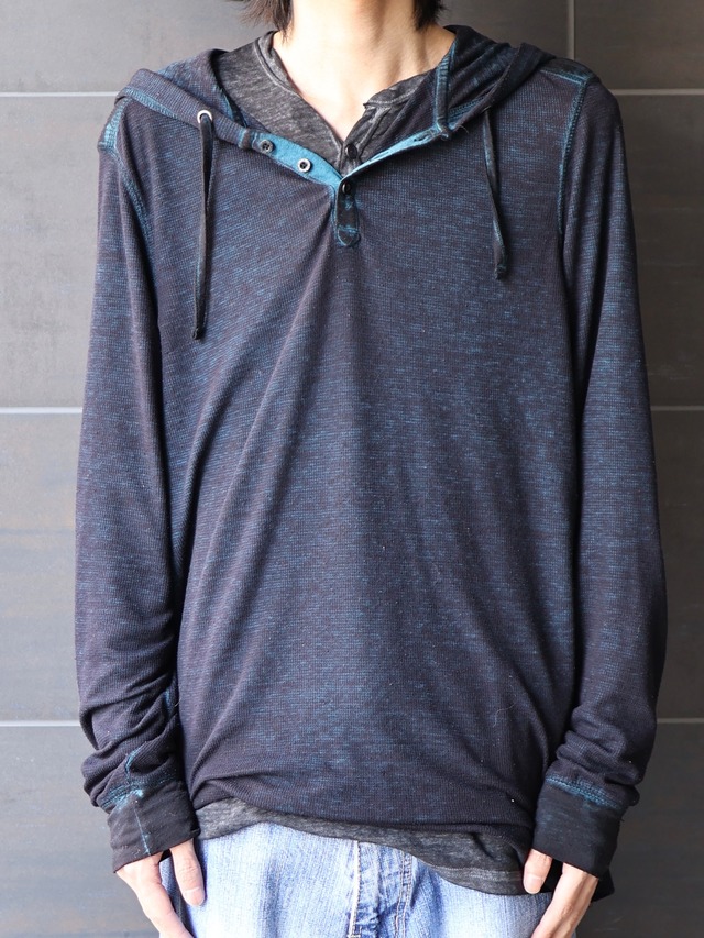 marbling henley neck hoodie
