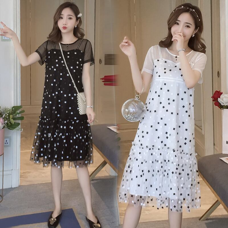 【新作】【送料無料】 マタニティドレス2019夏バージョンの新しいファッションスクエアメッシュマタニティドレス外出妊婦の母乳育児スカート-アリババ サマー 夏物 スクウェア expec217925285994