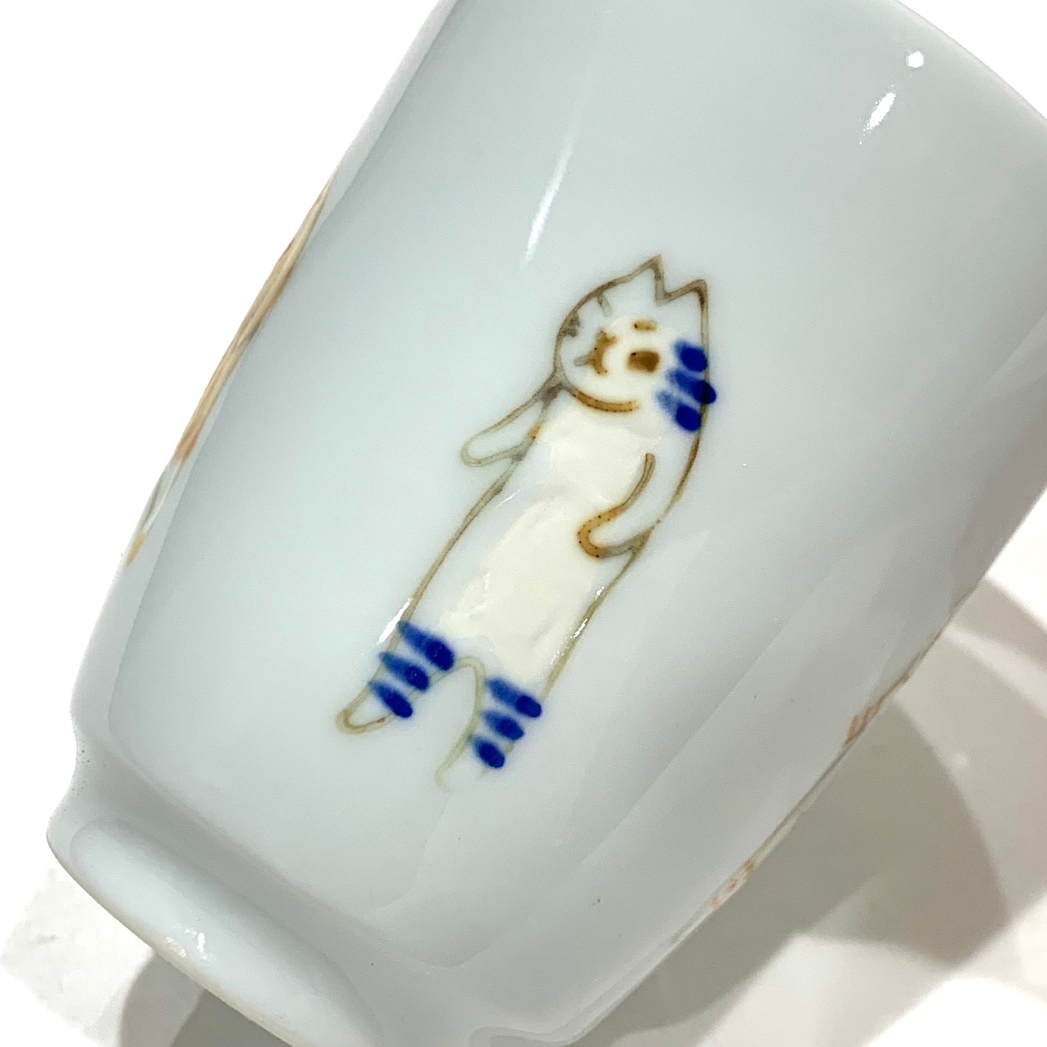 ②佐々木　忍　　白ネコとバラ　湯呑み2客 ②佐々木 忍 白ネコとバラ 湯呑み2客