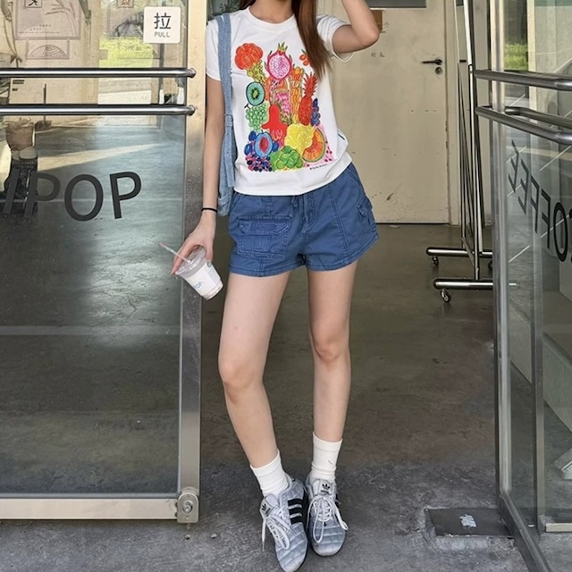 フルーツアートプリントコンパクトフォルムTシャツ 2col R02473