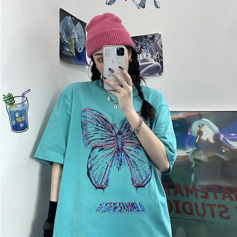 レッドスタイルButterflyデザイン Tシャツ サマールーズトップス かわいい 夏物 試着室70561632881