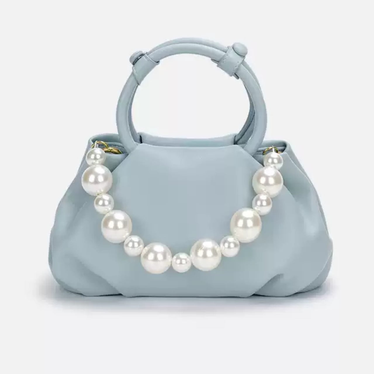 パールビーズ スモール ハンドバッグ-ブルー