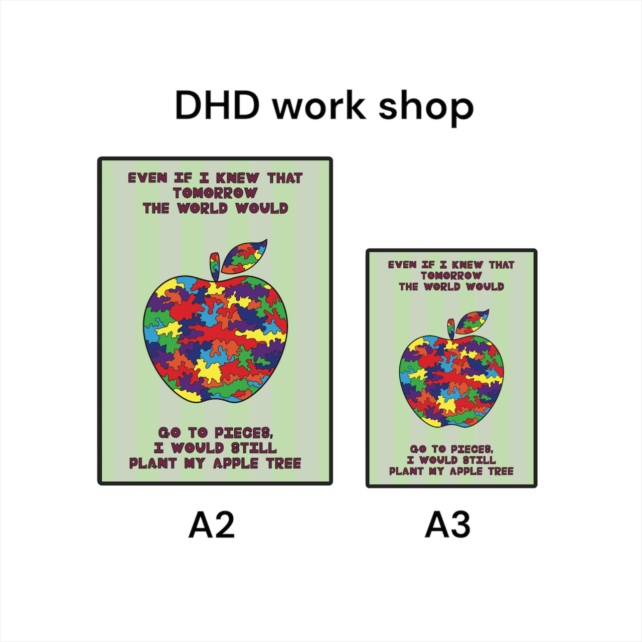 DHD(M)054【フレーム付きインテリアポスターA3　迷彩リンゴ】