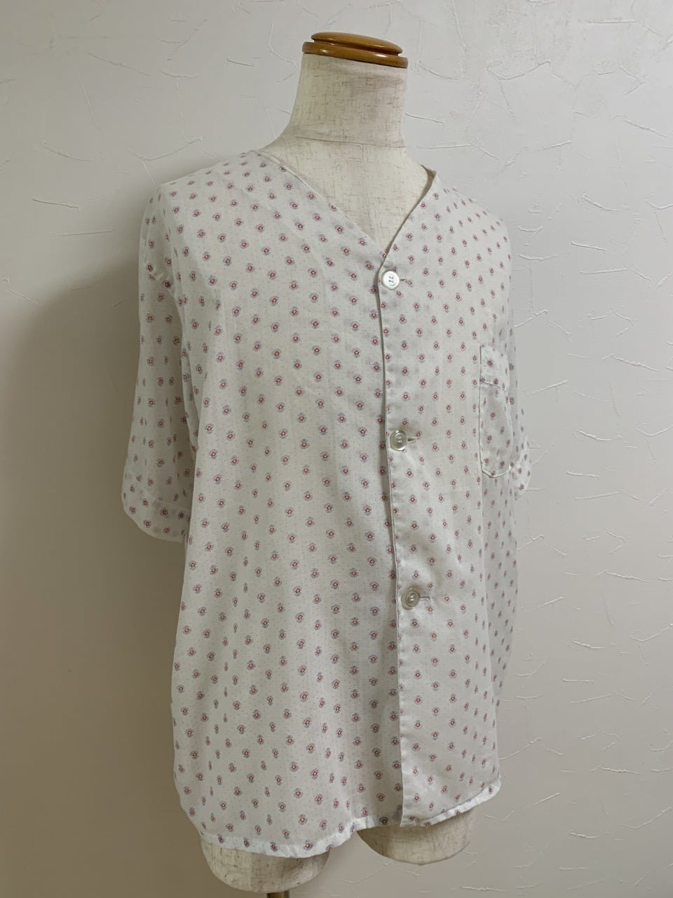 1970's Patterned No Collar Short Sleeve Shirt