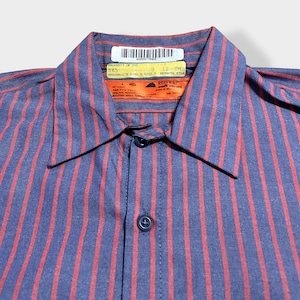 【RED KAP】メキシコ製 ワークシャツ ストライプシャツ  柄シャツ 長袖 L レッドキャップ MEXICO US古着