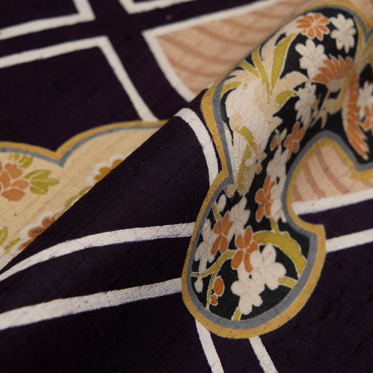 斜め格子に松の模様 紬名古屋帯【未着用品】 | かわの屋