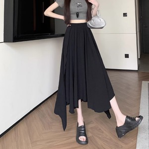 【送料無料】 ロングスカート 2色 マキシ丈 アシンメトリー フレア Aライン ハイウエスト 伸縮性 ウエストゴム 薄手 かわいい 大人可愛い きれいめ シンプル カジュアル 大人 上品 おしゃれ お洒落 こなれ感 コンサバ系 ラフ 抜け感 エレガント レディライク フェミニン 無地 夏 20代 デート お出かけ お呼ばれ 休日 アウトドア お茶会 女子会 授業参観 誕生日会 着回し 普段使い 美脚 脚長 定番 着痩せ 垢抜け ブラック くすみカラー 大人カラー