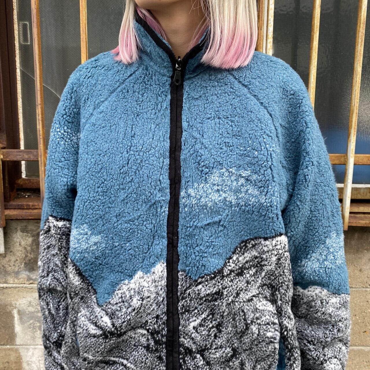 90年代 OUTBROOK 雪山柄 リバーシブル ボアブルゾン レディースL 90年代 OUTBROOK 雪山柄 リバーシブル ボアブルゾン レディースL