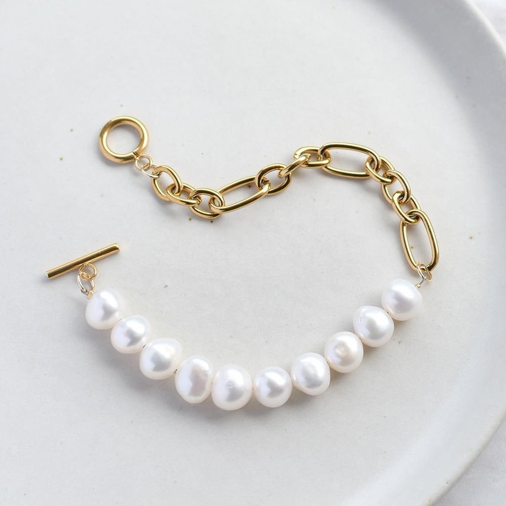 淡水パール ブレスレット / 7.0-8.0mm ポテト系バロックパールと