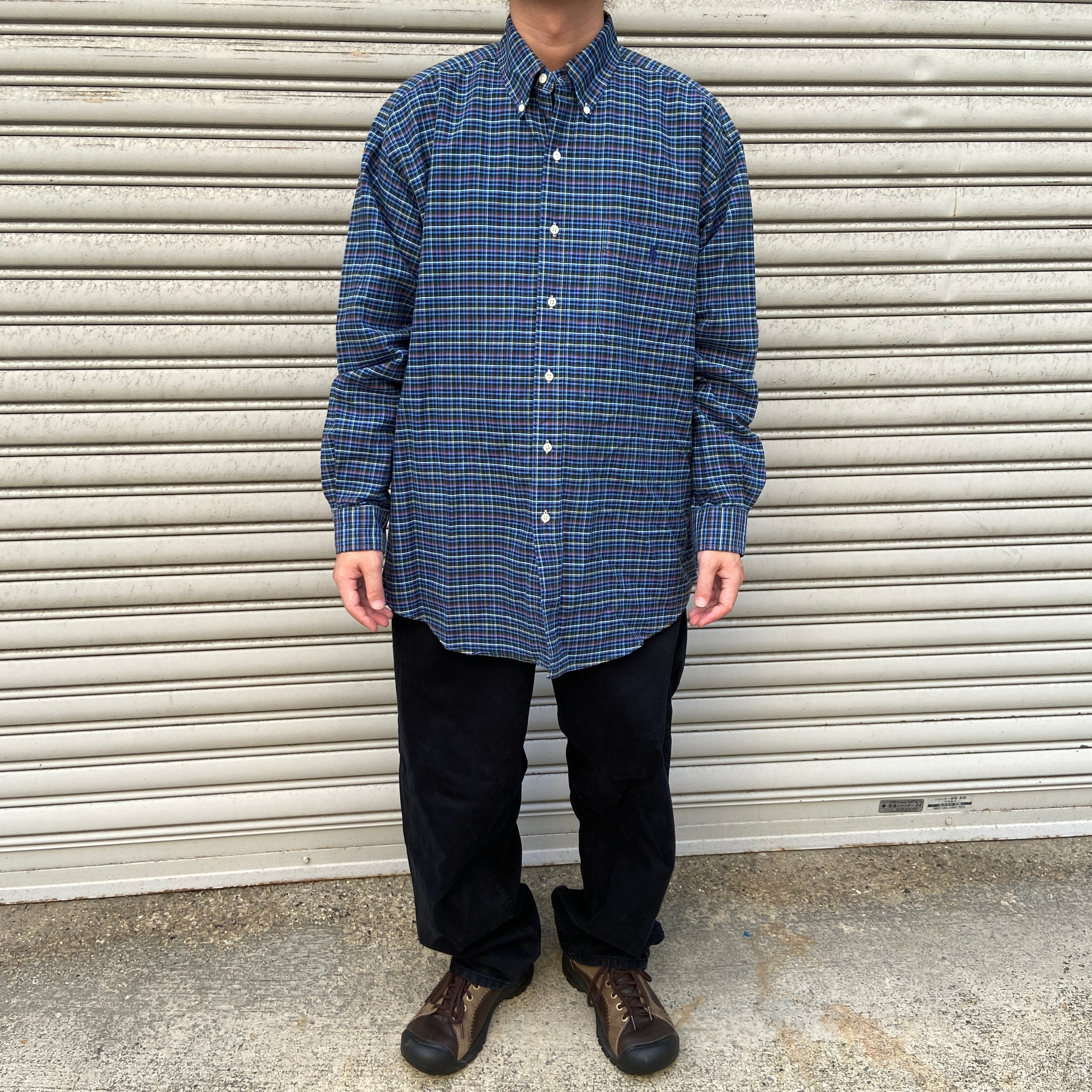 90s ラルフローレン BIGSHIRT チェック柄ボタンダウンシャツ M | 古着 