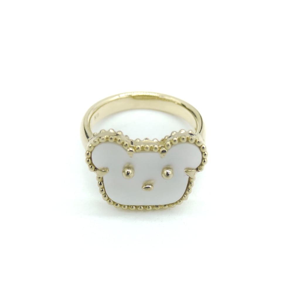 K18 マザーオブパール アルハンブラ風 熊デザインリング 18金 指輪